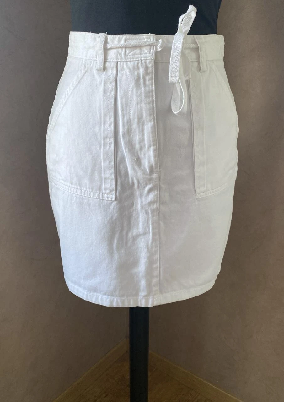 Jupe droite ETAM blanche 100% coton T36 – Style cargo chic & taille haute